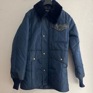 Vintage Navy Blue Rainfair Insulated Jacket Coat Fur Collar - Made in USA